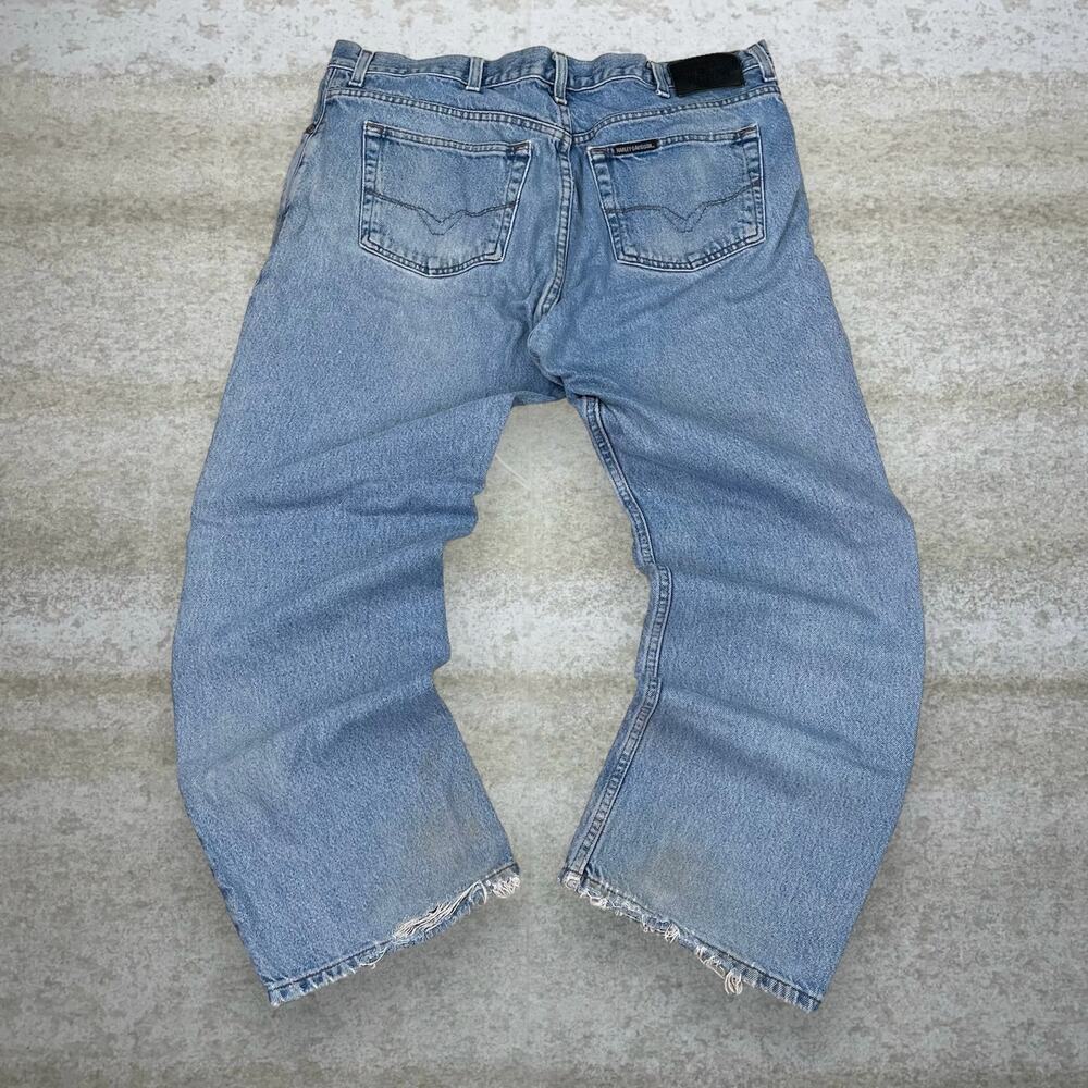 Vintage Y2K Harley Davidson Jeans 38x30 Baggy Wide Leg Fit Light Wash Denim